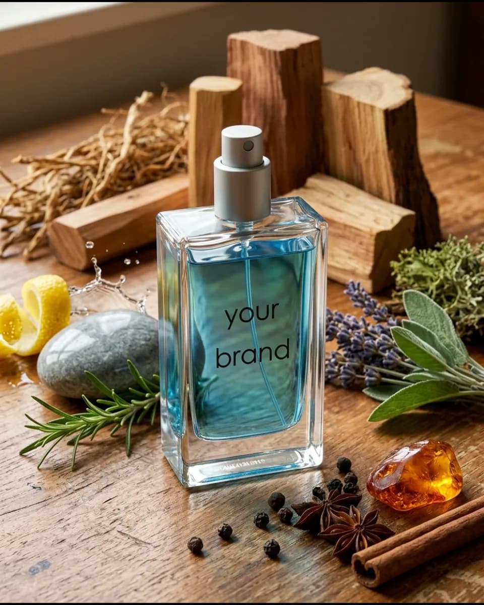 The same perfume bottle restyled by Venus into a professional ad creative